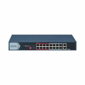 Switch PoE+ / No Administrable / 16 Puertos 10/100 Mbps PoE+ / 2 Puertos 1000 Mbps Uplink / 1 Puerto SFP Uplink / Modo Extendido hasta 300 Metros / 130 W