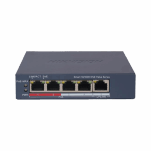 Switch PoE+ / Administrable / 4 Puertos 10/100 Mbps PoE+ / 1 Puerto 10/100 Mbps Uplink / Configuración Nube Hik-PartnerPro / Modo Extendido hasta 300 Metros /  45 W