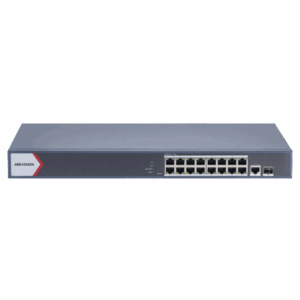 Switch Gigabit PoE+ / Monitoreable / 16 Puertos 1000 Mbps PoE+ / 1 Puerto 1000 Mbps de Uplink / 1 Puerto SFP /  Configuración Nube desde Hik-PartnerPro / Modo Extendido hasta 300 Metros / 130 Watts