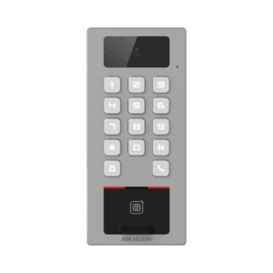 Terminal de Control de Acceso / Videoportero Multiapartamento Llamada a App / Teclado / Exterior Antivandálico IP65 & IK09 / Huella, Tarjeta, Código QR, PIN o App Hik-Connect  / Cámara 2 MP compatible con NVRs
