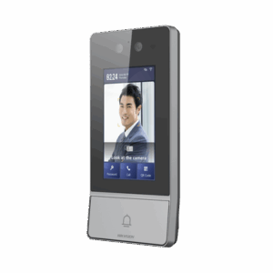 Videoportero IP 2 Megapixel / Llamada y Apertura Remota desde App Hik-Connect / Reconocimiento Facial / Panel touch 4.3"/ Exterior IP65 + Antivandalico IK08 / Botón mecanico de llamada / PoE / 1 Departamento / Apertura con Tarjeta, Codigo PIN