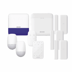(AX PRO) KIT de Alarma AX PRO / Incluye: 1 Hub con batería de respaldo/ 2 Sensores PIR / 3 Contactos Magnéticos mini / 1 Control Remoto / 1 Sirena Inalambrica Exterior /1 Teclado Inalámbrico / WiFi / Compatible con Hik-Connect P2P