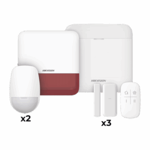 (AX PRO) KIT de Alarma AX PRO con GSM (3G/4G) / Incluye: 1 Hub con bateria de respaldo / 2 Sensores PIR / 3 Contactos Magnéticos mini / 1 Control Remoto / 1 Sirena estrobo Roja Inalambrica Exterior  / WiFi / Compatible con Hik-Connect P2P