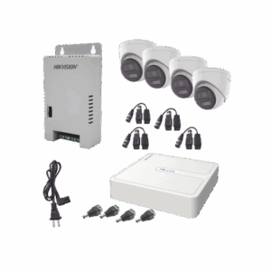Kit HiLook Audio Bidireccional TurboHD 1080p / DVR 4 Canales / 4 Cámaras Eyeball (Exterior) con Bocina y Microfóno Integrado / 1 Fuente de Poder / Accesorios