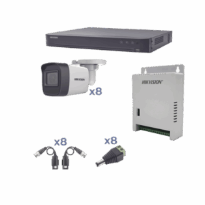 KIT TurboHD 1080p / DVR 8 Canales / 8 Cámaras Bala (exterior 2.8 mm) / Transceptores / Conectores / Fuente de Poder Profesional hasta 15 Vcc para Larga Distancia