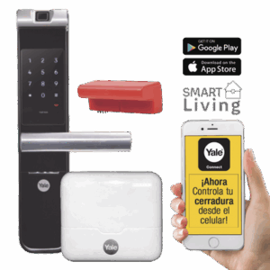 Kit Cerradura con manija YMF40A y HUB, Apertura por,  Código, Biometría y apertura por SMARTPHONE, Para puertas de 35 a 90 mm de espesor